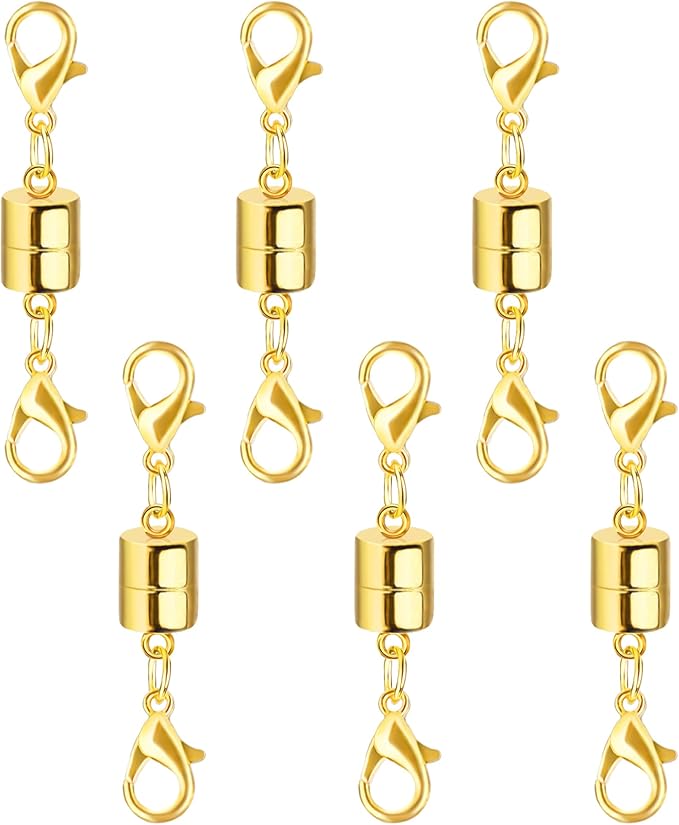 sutqigui magnetic necklace jewelry clasps and closures with double lobster clasp, 14k gold magnetic jewelry clasps for necklaces, bracelet necklace extenders for women (6pcs)