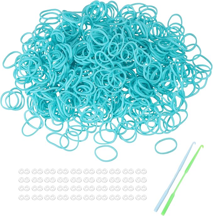 MECCANIXITY 1200 Pcs Loom Rubber Bands Kit with 50 Pcs S-Clips 2-Hooks Rubber Bands Refill Bracelet Making Kits for Weaving DIY Handcrafts Gift, Lake Blue