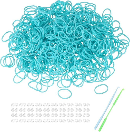 MECCANIXITY 1200 Pcs Loom Rubber Bands Kit with 50 Pcs S-Clips 2-Hooks Rubber Bands Refill Bracelet Making Kits for Weaving DIY Handcrafts Gift, Lake Blue