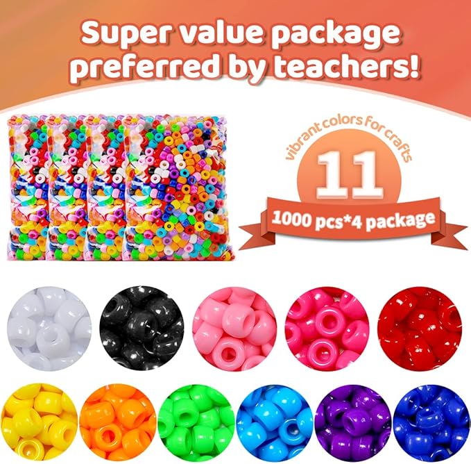 praisebank 4000 pcs multi-color pony beads, hair beads, beads for jewelry making, beads for crafts, beads for hair braids…