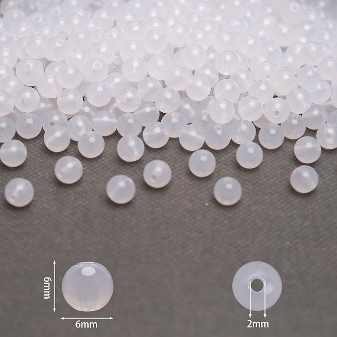 bonny boxx 1000pcs 6mm jelly white acrylic round beads, smooth transparent acrylic balls, plastic resin gumball bubblegum chunky beads for necklace & bracelet making, crafting supplies