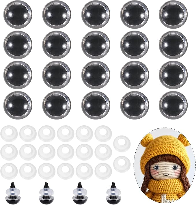 PATIKIL 10mm Safety Eyes, 20Pcs Realistic Doll Crocheting Safety Eyes with Washers for Decor Crochet Accessories Dolls Craft Halloween, Clear