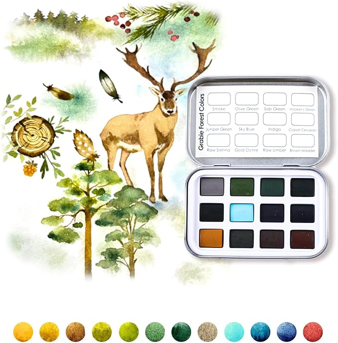 Grabie Pocket Watercolor Set of 12, Travel Watercolor Paint Set, Watercolor Paints, Art Supplies for Painting, Great Watercolor Set for Artists, Amateur Hobbyists and Painting (60 Color 5 Theme)