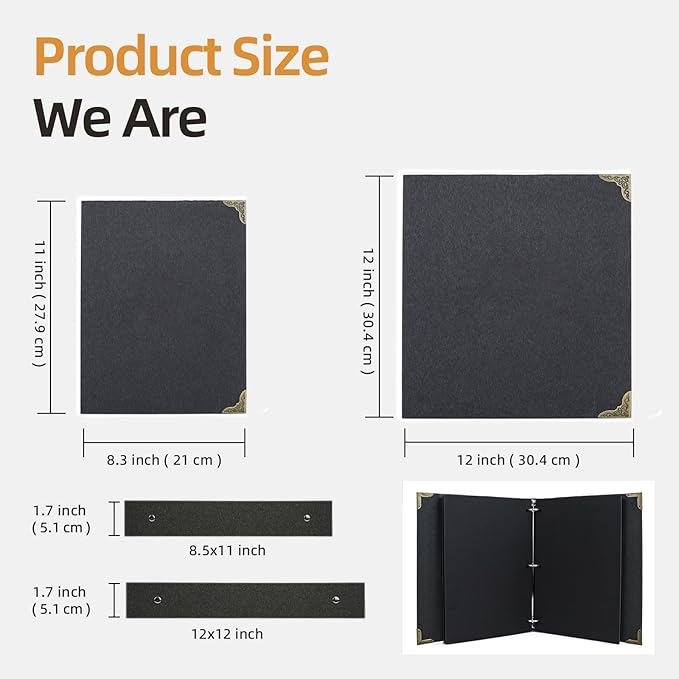 Vienrose DIY Scrapbook Photo Album Kit with Pens Tapes and Stickers 60 Pages Hardcover 8.5x11 Inches 3 Rings Removable Black Paper Scrapbooking for Lover Friends Kids Wedding Black