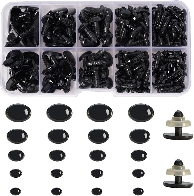 Zhbrchz 272pcs Plastic Safety Eyes and Noses 5 Sizes Black Craft Oval Nose Eyes with Washers for Amigurumi Crochet Bears Puppet Stuffed Animals Doll Making