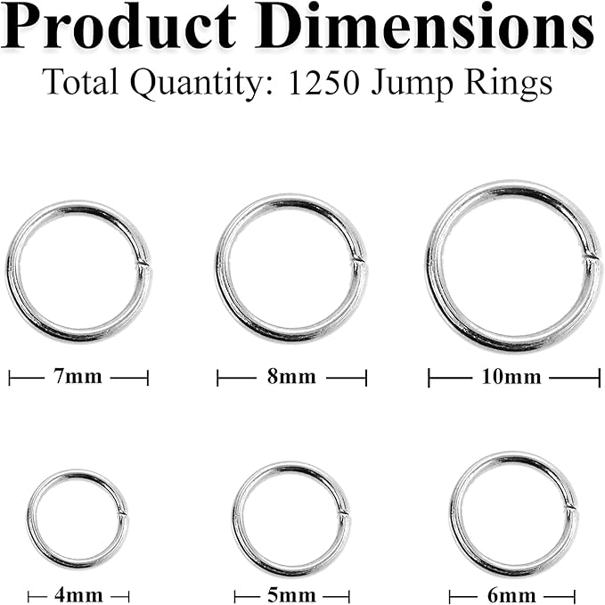 Mandala Crafts Assorted Silver Color Jump Rings Jewelry Findings Metal O Rings for Jewelry Making Supplies - 1250 4mm to 10mm Small Open Jump Rings Kit for Necklace Earring