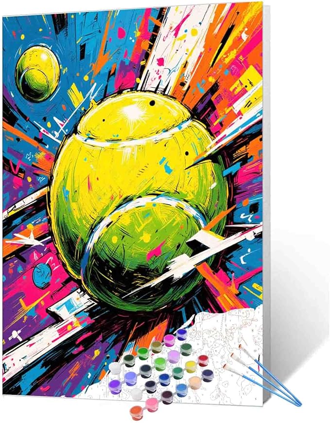 Tennis Ball DIY Paint by Numbers for Adults Vibrant Abstract Sports Paint by Number Kit on Canvas for Beginners Paintwork Home Wall Decoration Living Room Bedroom Gifts 16"x20"(Frameless)