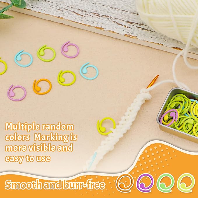 Jmuiiu Metal Stitch Markers, 50Pcs Spiral Metal Colorful Crochet Stitch Markers, Crochet Marker Ring for Knitting Crocheting Clothing Tag DIY Craft Project with Storage Box