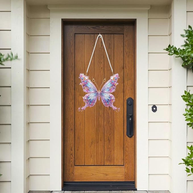 DOMROM Butterfly Diamond Art Hanging Kit for Adult, Special Shaped Rhinestone, DIY Acrylic 5D Diamond Art Painting Window Pendants, Home Wall Art Hanging Kits, Double Sided Hanging Ornament 7.7x7.3in