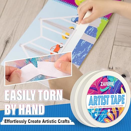 Artist Tape, 2 Pack White Art Tape for Watercolor Paper, Medium Tack Masking Drafting Tape for Painting Canvas Framing, Acid-Free, 0.6in Wide 328FT Long Total