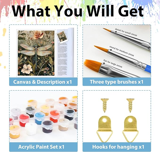 Dragonfly Paint by Number for Adults, Dragonfly Paint by Numbers Kit for Adults Beginners, Painting by Number, Easy DIY Crafts for Gift Home Decor 16x20 in