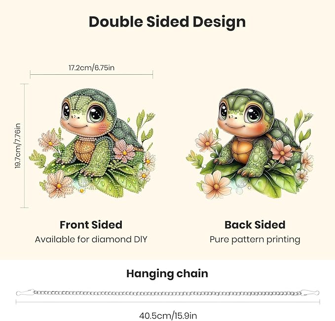 Hanging Diamond Art Kits for Adults Beginners, Turtle Flower Diamond Painting Pendant Kit, DIY Acrylic 5D Special Shaped Crystal Diamond Gem Art Painting Hanging Ornament for Home Wall Decor