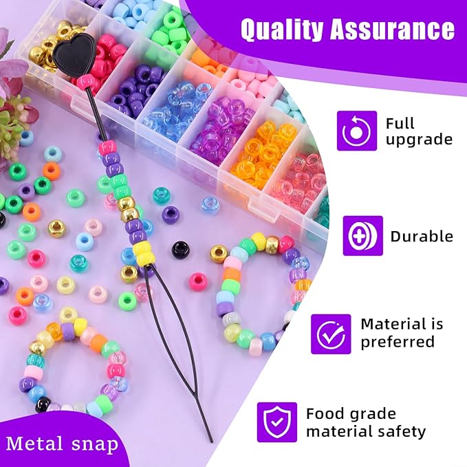 Swpeet 774Pcs 24 Colors Beads for Hair Braids Kit, Hair Beaders Rubber Bands, Including Candy Pony Beads, Elastic Rubber Bands, Quick Beaders for Hair Braids, Scissors and Bead Thread
