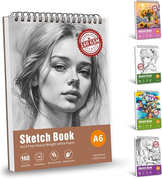 Thickened Mixed Media Sketchbook - Three Different Sizes, Drawing Paper Pad-108lb/160gsm, (Character Sketch, A6 (Mini Size) 3.9X5.7 inch)