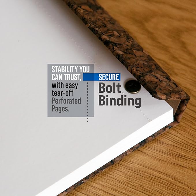 Magnetic Cork Hardcover Drawing Pad – 9x12 in (A4) Ultra-Smooth Thick Marker Paper 150 GSM for Pen & Ink, Fineliner, 70 Tear-Out Sheets, Screw-Post Binding, Artist Sketchbook (Dark Cork)