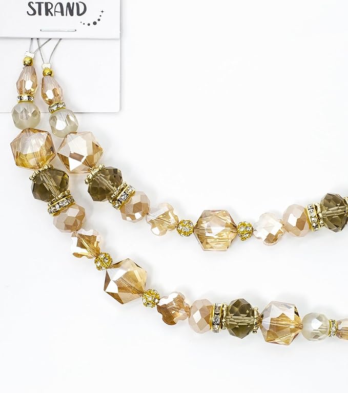 Glass Beads for Bracelets Jewelry Making Adults Keychains Bead Strand Large Unique Crystal Assortment for Craft Rondelle Faceted Flat Crackle Sparkly Bling Cute Pretty Beading Kit (2-pcs Tan)
