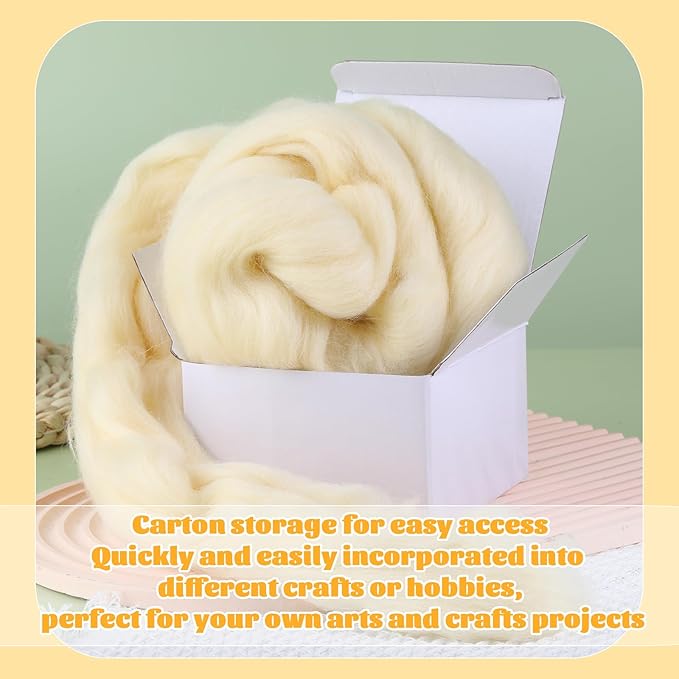 3.53oz Wool Roving, Wool Felting Supplies, Pure Wools, Chunky Yarn, Spinning Wool Roving for Needle Felting Wet Felting DIY Hand Spinning (Apricot White)