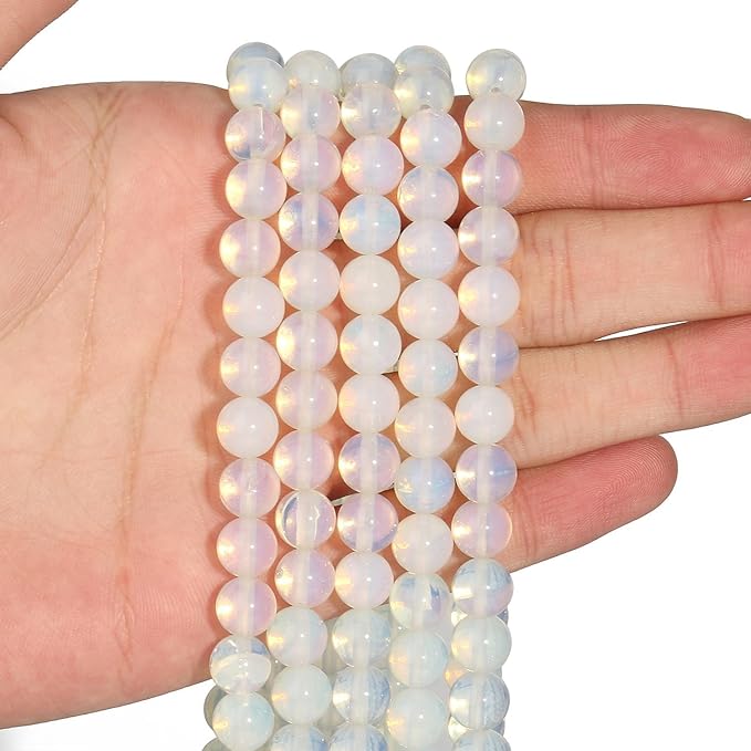 Stone Beads, 60pcs Light Blue Opal, 6mm Round Loose Beads for Jewelry Making, Bracelets, with Bag, String & Card