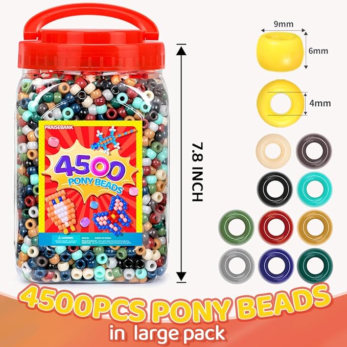 praisebank pony beads, 4500pcs 6x9mm, wholesale beads, bracelets jewelry making, arts & crafts(earth-tone)