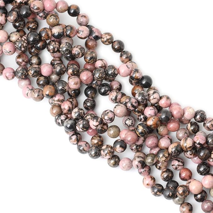 cheavian 45pcs 8mm natural black line rhodochrosite gemstone smooth round loose beads for jewelry making 1 strand 15"