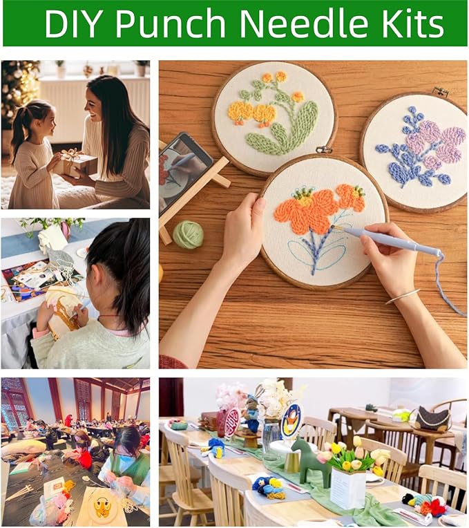 DIY Punch Needle Kits Cute Cartoon Happy Easter Rabbit and Eggs Embroidery Punch Needle Starter Craft with Hoop Easy for Beginners for Festival t and Decoration 20x20cm-3