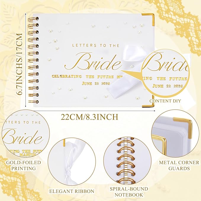 Wedding Guest Book Letters to The Bride Scrapbook Wedding Memory Book Bridal DIY Blank Paper Scrapbook Photo Album Guest Sign with Pearl Stickers(8.5 x 7 Inch,Classic,White)