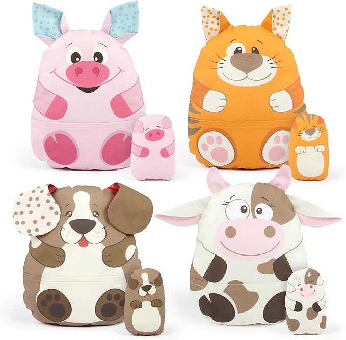 kullaloo Fabric Sewing kit for Beginners - DIY Craft Kit for Girls & Boys - Farm Animal Cut & Sew Fabric Panel with Cow, Pig, Dog & Cat (Happy Farm)
