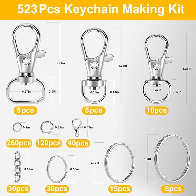 523PCS Keychain Making Kit, Keychain Making Supplies Including Keychains Clips Hooks, Key Chain Rings, Lobster Claw Clasps and Jump Rings for Jewelry Making Supplies, Crafts
