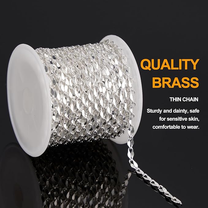 KYUNHOO 5 Meters Thin Cable Link Jewelry Making Chains Spool Silver Plated Copper Chains with Lobster Clasps Jump Rings for Crafts DIY Finding Supplies
