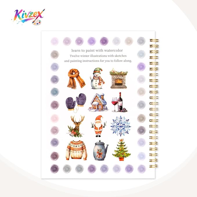 Christmas Watercolor Workbook for Adults, Beginner Friendly Watercolor Painting Kit Winter Water Coloring Book, Nature-Themed Practice Art Gift Water Color Paint Book with Palette and Brush