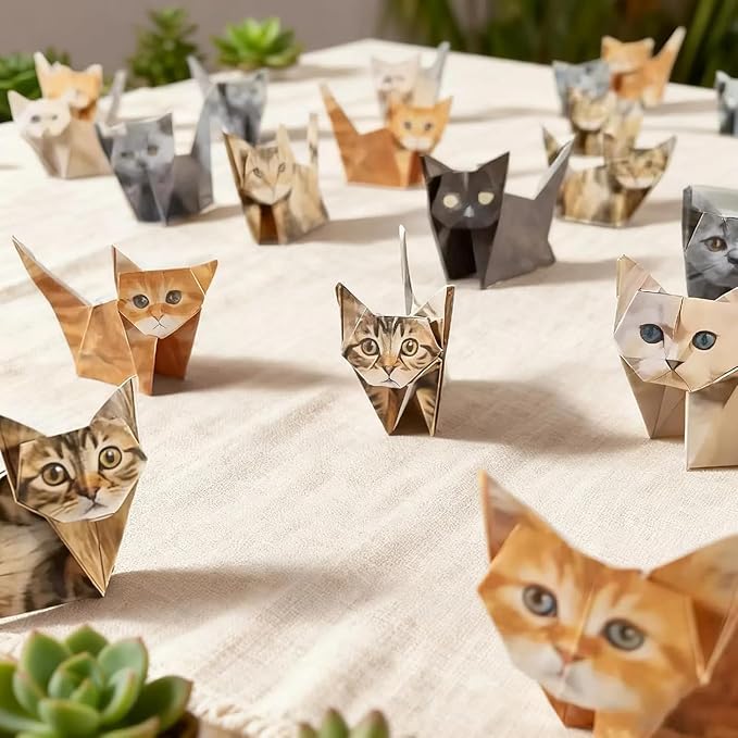 DIY Paper Cats - 100 Sheets DIY Origami Paper to Fold Cute Cat Figures, Creative Craft Activity for Cat Lovers, Desk Decoration & Gift for Cat Lovers(2Pcs Cats）