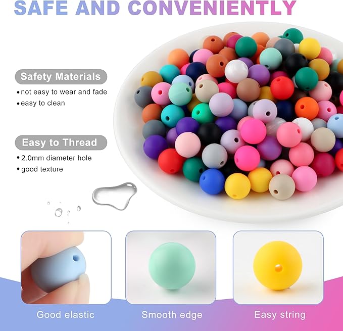 150Pcs 12mm Silicone Beads for Keychain Making and Bracelet Making,30 Colors Round Silicone Beads for Pens（Multicolor）