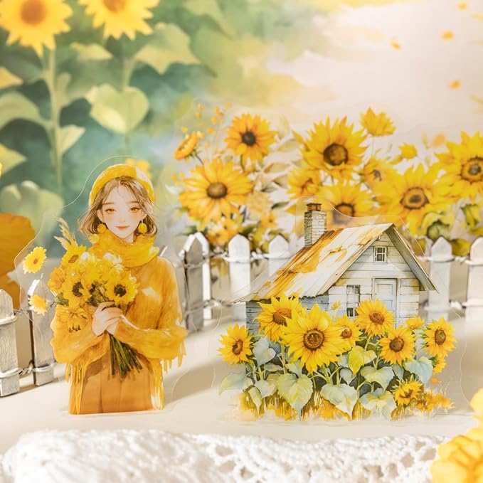 TIAMECH Journey to The Light PET Stickers - 180 Pcs Sunshine Sunflower Landscape Design, Waterproof Sticker for Journaling & Scrapbooking, Junk Journal Supplies, Ephemera & DIY Crafts