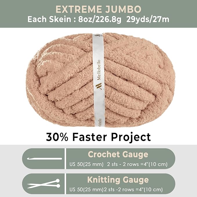 Jumbo Chenille Chunky Yarn for Crocheting - Super Bulky Fluffy Chunky Yarn for Hand Knitting - Extra Thick Soft Blanket Big Yarn 2 Jumbo Pack (27yds,8 oz Each Skein)