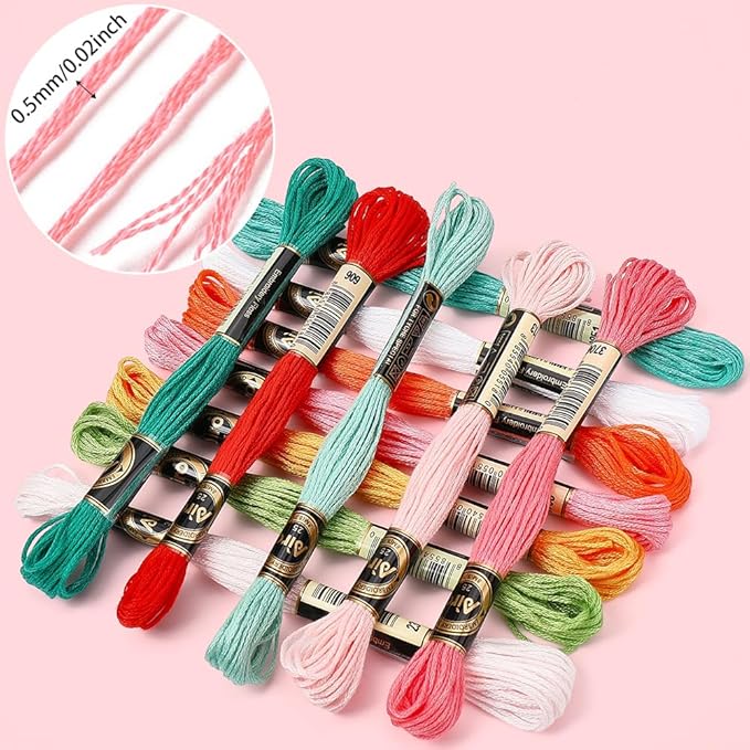12 Skeins 105 Yards Embroidery Floss Thread Variegated Cross Stitch String 6 Strands Green Red Orange Friendship Bracelet Threads for Jewelry Making Bracelet Knitting Stitching Craft Supply