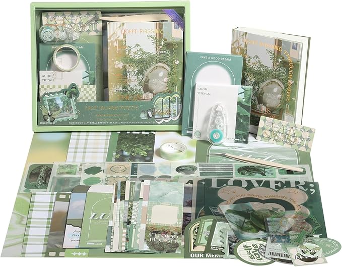 Scrapbook Photo Album Supplies Kit with Tweezers and Glue Tape, Aesthetic Vintage Junk Journal Large Scrapbooking Paper, Sticker Pack, Notebook Craft Supplies, DIY Gift for Adult Men Women (Island)