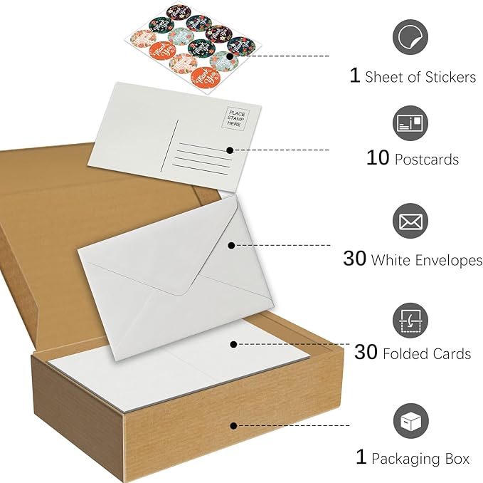 30 Pack Blank Foldable Watercolor Cards with Envelopes 4"x6", 10 Sheets Watercolor Postcards, 140lb/300gsm Heavyweight 100% Cotton Cards for Painting, Greeting, Birthday Valentine
