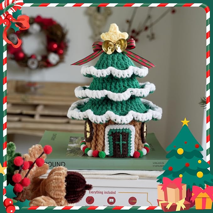Crochet Set - Beginner Friendly Crochet Set with Step-by-Step Teaching Videos and Crochet Pattern Manuals (Christmas Tree)