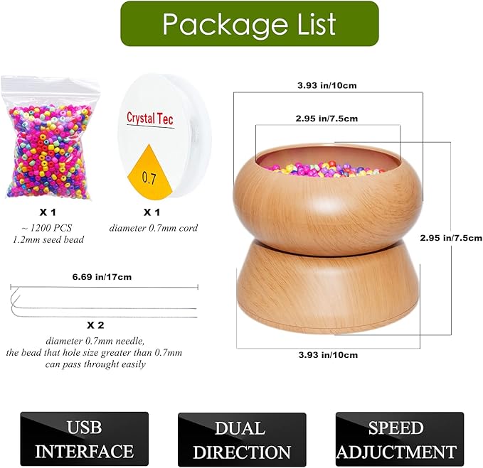 Xmada Electric Bead Spinner - Clay Bead Spinner with 2PC Beading Needles and Seed Beads, Waist Beads Kit, Bead Spinner for Jewelry Making, Electric | Speed Adjustment Beading Tools (Original)