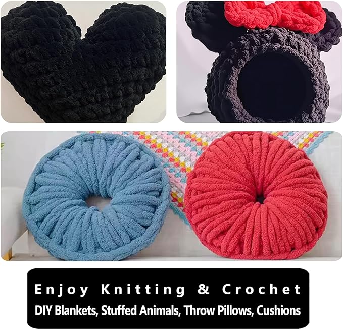 8 Pack Black Chunky Yarn for Hand Knittingd, Chunky Chenille Yarn for Crocheting, Super Bulky Chunky Knit Blanket Yarns (27.9 yds,7.97 oz Each Skein)