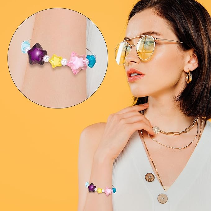 OIIKI 45PCS Acrylic Star Beads, Mixed Colors Star Loose Spacer Beads, 2 Sizes Charming Flat Beads, Star Shaped DIY Supplies Bead Kits Bulk for Jewelry Making, Crafts