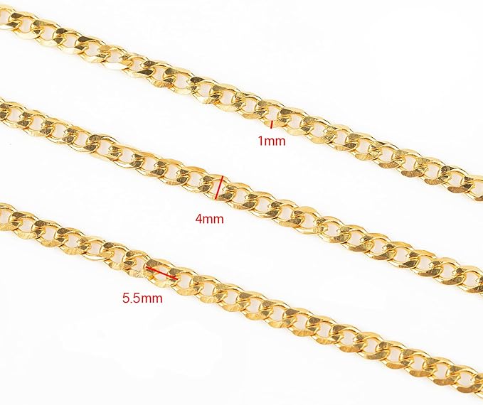 YOUBEIYEE 16.4 Feet Gold Stainless Steel Curb Cuban Chain for Jewelry Making Necklace Choker DIY Findings Chain Spool with Jump Rings Lobster Clasps