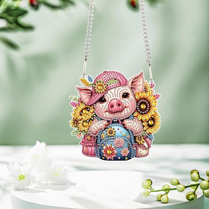 AiYuanzsh 5D DIY Acrylic Special Shaped Diamond Painting Pendant Kit - Sunflower & Pig Design, Hanging Window Ornament for Home Decoration & Gifts