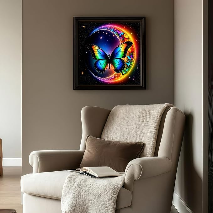 BYGFHLYW 5D Diamond Painting Kits for Adults Beginner, Butterfly Moon Diamond Art Kits for Adults, Full Drill Round Gem Art Paint by Diamonds Dots Crafts Kits for Home Wall Decor 13.7x13.7inch