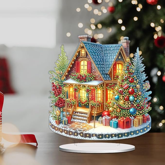 LAKEQUILL Christmas Diamond Painting Kits, House Tabletop Ornament, Stand Up Diamond Art Desktop Kits for Home Office Decor, New Year Gift