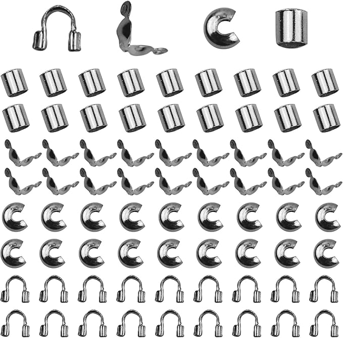 1400 Pieces Brass Tube Crimp Beads Wire Guardians Crimp Bead Knot Covers Bead Tips Knot Covers for DIY Bracelets Necklaces Jewelry Making Crafts Supplies(Gun Black)