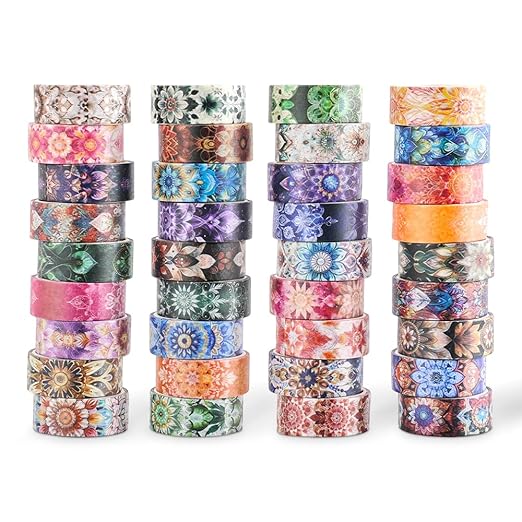 36 Rolls Datura Theme Washi Tape Set with Different Colorful Patterns, Writable Decorative Tapes for Scrapbooking, Junk Journal Supplies, Bullet Journaling, 0.45'' x 90'' per Roll