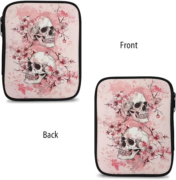 Hechitok Cherry Blossom Skull Crochet Hook Case, Zipper Storage Organizer Bag with Web Pockets for Crochet Needles/Knitting Accessories/Crochet Hook Kit Tools Easy to Hold