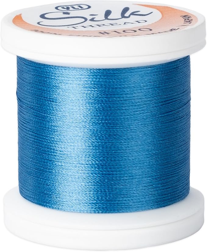 YLI Threads Silk Thread – 100 wt Fine Japanese Silk for Appliqué, EPP, and Quilting - Electric Blue