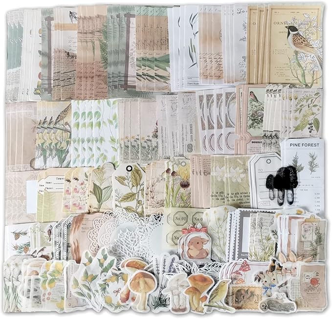 Vintage Scrapbook Supplies Pack for Adults, Decorative Nature Retro Paper Stickers Collection for Journal DIY Arts Crafts Album Bullet Journals Planners (Nature)